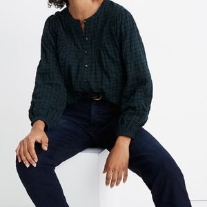 Madewell Plaid Balloon-Sleeve Peasant Top